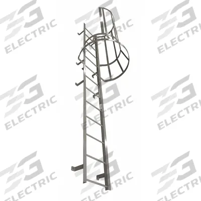 COTTERMAN Fixed Ladder with Safety Cage: 21 ft Overall Ht, 26 in Overall Wd, Steel - Safety Cage Fixed Ladders