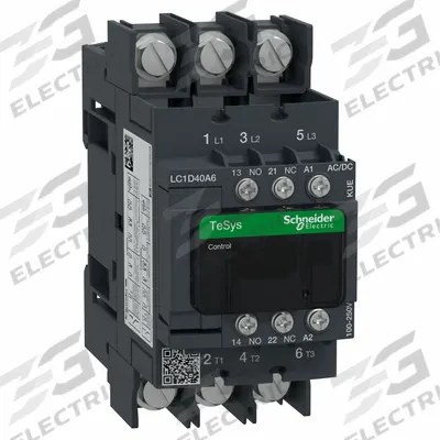 SCHNEIDER Contactor: Non-Reversing, 3 Poles, 3NO Contacts, 40 A - Non-Reversing IEC Contactors
