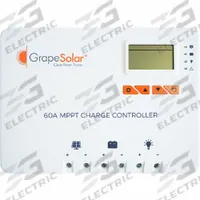 GRAPE SOLAR Solar Charge Controller: 60 A Max Current, 150 V DC Max Solar Input Volt, IP32 (MPN GS-MPPT-ZENITH-60). Key specifications — Brand: GRAPE SOLAR; Battery Type: Gel Cell.