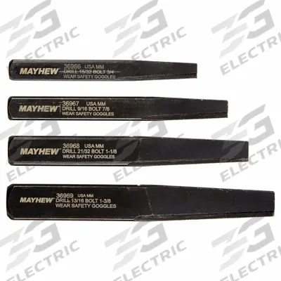 MAYHEW Screw Extractor Set: 4 Pc, Straight Flute - Straight-Flute Extractor Sets