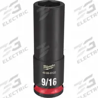 MILWAUKEE Deep Impact Socket: 3/8 in Drive Size, SAE, 9/16 in Socket Size, 6-Point, Deep, Friction (MPN 49-66-6122). Key specifications — attr1215501: MILWAUKEE; attr1215515: Black Phosphate; attr1215518: 9/16 in.