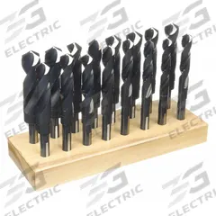 CHICAGO-LATROBE Reduced Shank Drill Bit Set: 16 Pc, 17/32" to 1", 118° Point, Black Oxide HSS (MPN 69849). Key specifications — attr1239180: 17/32 in to 1 in by 32nds; attr1239179: Wood Block.
