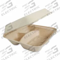 WORLD CENTRIC Carry-Out Food Container: Tan, Hinged Lid Container Container, 3 Compartments, 300 PK (MPN TO-SC-U9T-LFP). Key specifications — Color: Tan; Microwave Safe: Yes; Material: Fiber; Shape: Rectangular; Brand: WORLD CENTRIC.