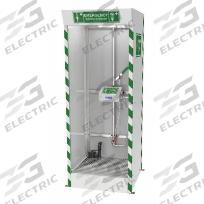 HUGHES Enclosed Shower with Eye/Face Wash: Floor Mnt, Covered - Floor-Mount Showers with Eyewash
