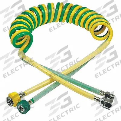 MAXTEC Dual Coil Hose: Air/Oxygen, Dual Coil, Coiled, Green/Yellow - Air-Oxygen Dual-Coil Hoses