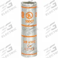 3M Open Barrel Splices: 3/0 AWG Wire Size, Orange Code, 2.13 in, Copper Barrel, 50 Die (MPN 10007). Key specifications — Die Code: 50; Brand: 3M; Color Code: Orange.