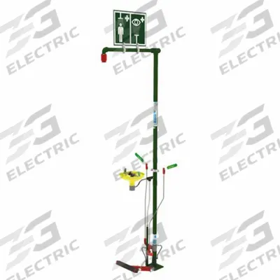 HUGHES SAFETY Shower with Eyewash: Floor Mnt, Uncovered, Plastic Bowl - Floor-Mount Showers with Eyewash
