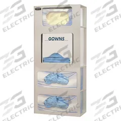 BOWMAN DISPENSERS Face Mask Dispenser: 10 5/8 in Overall Wd, 5 in Overall Dp, 4 Compartments, Brown (MPN FM002-0212). Key specifications — Material: Plastic; Color: Brown; Brand: BOWMAN DISPENSERS; Product Type: Face Mask Dispenser; Compatible Dispensing Product: Aprons.