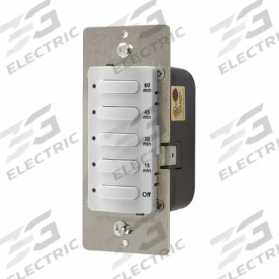 HUBBELL WIRING DEVICE-KELLEMS Countdown Timer: 1 hr Max, 15 min Min, SPST, 120/277V AC - Digital Pre-Set Countdown Timers without Wall Plates