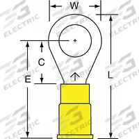 3M Ring Terminal: Yellow, Vinyl Insulation, 5/16 in Stud Size, 12 AWG to 10 AWG Wire Sizes, 600 V (MPN MV10-516R/SK). Key specifications — attr1308027: 3M; attr1356513: MV10.
