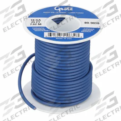 GROTE Primary Automotive Wire: GPT, 25 ft, 1 Conductor, 18 AWG, Blue - PVC-Insulated General Purpose Primary Wires