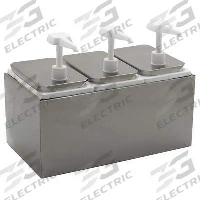 CARLISLE Condiment Pump: 3 Compartments, 3 qt Capacity, Silver, 7 3/4 in Overall Wd - Condiment Pump Centers