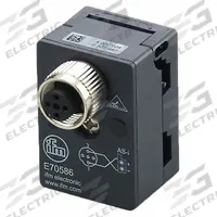 IFM Flat Cable IDC Connector: AS-i Flat Cable to M12, T-Style, Industrial Applications, IP67, E70586. Key specifications — Connector Style: T-Style; IP Rating: IP67; Convert From: AS-i Flat Cable; Convert To: M12; Brand: IFM.