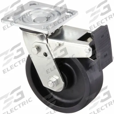 APPROVED VENDOR Plate Caster: Swivel, Total Lock, Polypropylene, 5 in Wheel Dia. - General-Purpose NSF-Listed Sanitary Plate Casters