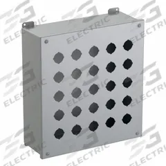 HAMMOND Push Button Enclosure: 30mm, 25 Holes, Carbon Steel, NEMA 12/13 (MPN 1437X). Key specifications — attr211299: HAMMOND; attr1043605: Indoor Dust & Water Droplets.