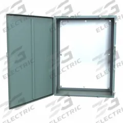 HAMMOND Electrical Enclosure: Steel, 48 in x 36 in x 16 in, NEMA 12/13/3R/4, w/Panel, Solid Cover (MPN 1418N4S16). Key specifications — Closure Method: Clamps; Brand: HAMMOND; Knockouts: Not Included.