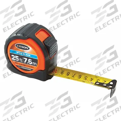 KESON Tape Measure: Nonmagnetic Single Hook Tip, 25 ft / 7.5 m, Plastic with Rubberized Grip - Inch & Metric Tape Measures