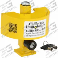 CALIFORNIA IMMOBILIZER Coupler Lock: Universal, Yellow, Steel, Powder Coated, 3/4 in Raised Lip (MPN G00109). Key specifications — Finish: Powder Coated; Lock Type: Universal; Includes: 3/4 in Raised Lip; Brand: CALIFORNIA IMMOBILIZER; Color: Yellow; Product Type: Coupler Lock; Material: Steel.
