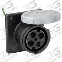 HUBBELL Pin and Sleeve Receptacle: Black, 600V AC, Three Phase, 100 A, 3 Pole, 4 Wire, IEC Grounding (MPN HBL4100R5W). Key specifications — Brand: HUBBELL.