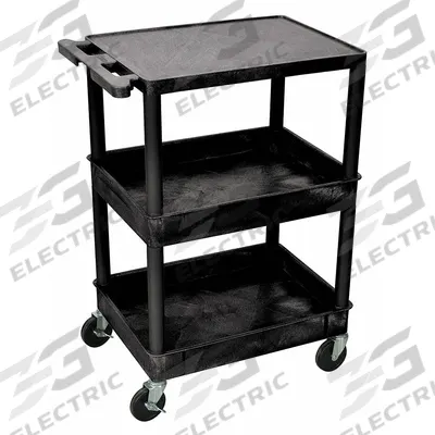 APPROVED VENDOR Utility Cart: 300 lb, 3 Shelves, 24 in L x 18 in W Self, Black - Light-Duty Carts With Brake