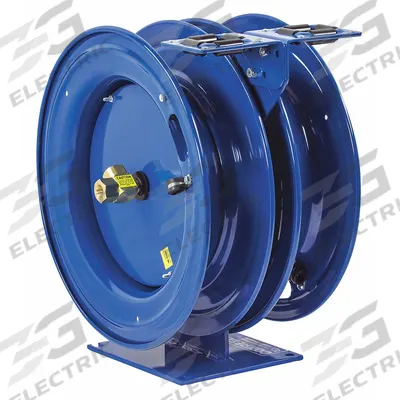 COXREELS Dual Reel Spring Return Hose Reel: 25 ft (3/8 in I.D.), 300 psi Max Op Pressure - Air or Water Combination Spring-Return Hose Reels