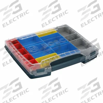 BOSCH Tool Box: 12 1/2 in W 14 1/4 in D 2 1/4 in H, Plastic, Blue, Hinged Lid - Plastic Tool Organizer Boxes