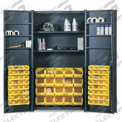 VALLEY CRAFT Bin and Shelf Cabinet: 48 in x 24 in 84 in, 8 Shelves, 78 Bins, Yellow - Standard Bin Cabinets with Shelves