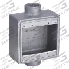 APPLETON ELECTRIC Electrical Box: Iron, Rectangular, 2 Gangs, 1 in Hub Size, 45 cu in Capacity, Gray (MPN FDC-2-100). Key specifications — Color: Gray; Brand: APPLETON ELECTRIC.