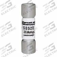 MERSEN Fuse: SBS Series, Midget, Fast-Acting, 20 A, 600 V AC, 13/32 in x 1 3/8 in, Non-Indicating (MPN SBS20). Key specifications — attr1287209: SBS; attr211192: MERSEN.