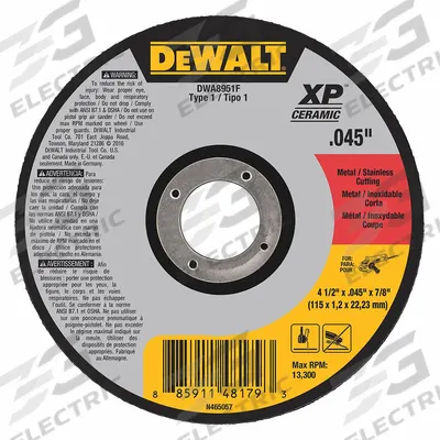 DEWALT Abrasive Cut-Off Wheel: Type 1, 4 1/2" x 0.045" x 7/8", Ceramic, 46 Grit - Cool-Cutting Cut-Off Wheels for Carbon & Stainless Steel