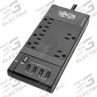 TRIPP LITE Outlet Strip: 6 Outlets, 8 ft Cord Lg, 1,080 J Rated Energy, 3.4 A Current, Black, 5-15P (MPN TLP68UBAM). Key specifications — Brand: TRIPP LITE; Mounting Style: Desktop.