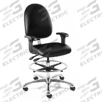 BEVCO Drafting Chair: Integra, Black, Vinyl Material, Adj Arms Arm, 20 in Seat Wd, 18 in Seat Dp (MPN 9551L-S-BKV-3850S/5-A5). Key specifications — Brand: BEVCO; Tilting Back: Yes; Frame Material: Aluminum; Frame Color: Silver; Series: Integra.