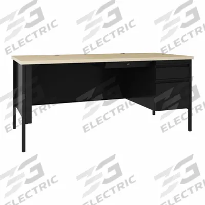 HIRSH Single Pedestal Desk: Melamine Laminate/Particleboard, Maple, 1 Pedestals - Pedestal Desks