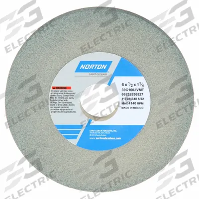 NORTON Straight Grinding Wheel: Type 1, 6" x 1/2" x 1 1/4", 39C100-IVMT - Grinding Wheels for Carbides & Nonferrous Metals