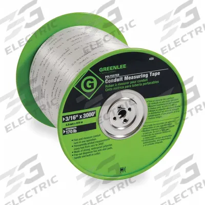GREENLEE Conduit Measuring Tape: 3/16 in Rope Dia., 3,000 ft Rope Lg., 170 lb Max - Cable Pulling Rope