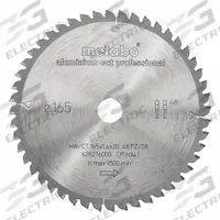 METABO Circular Saw Blade: 6 1/2 in Blade Dia., 48 Teeth, 0.06 in Cut Wd, 3/4 in Arbor Size, Carbide (MPN 628276000). Key specifications — attr1116119: METABO; attr1145631: Aluminum.