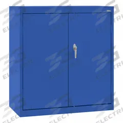 SANDUSKY Shelf Cabinet: 36 in x 24 in x 36 in, Swing Handle & Three-Point Locking, Frame, Shelves (MPN CA21362436-06). Key specifications — Cabinet Color: Blue; Method of Construction: Welded; Base Type: Frame; Assembled: Assembled; Mobility: Stationary; Adjustable Shelves: (2) Adjustable; Cabinet Finish: Powder Coated; Cabinet Material: Steel.