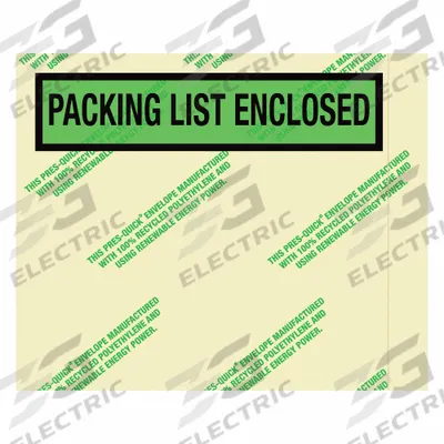 APPROVED VENDOR Packing List Envelopes: 4 1/2 in Outside Ht, 5 1/2 in Outside Lg, Green - Recycled Plastic Packing List Envelopes