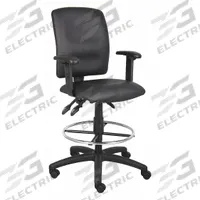 APPROVED VENDOR Drafting Chair: Black, Leather Material, Adj Arms Arm, 19 1/2 in Seat Wd (MPN 452R14). Key specifications — Brand: APPROVED VENDOR; Tilting Back: Yes; Frame Material: Nylon; Frame Color: Black.