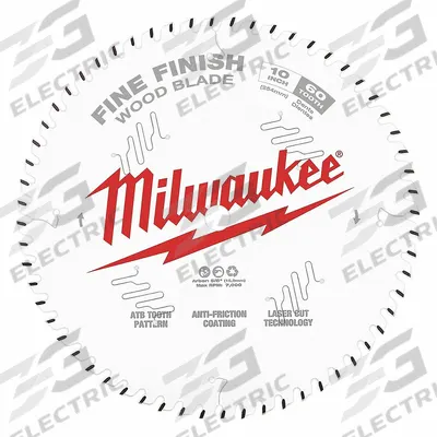 MILWAUKEE Circular Saw Blade: 10 in Blade Dia., 60 Teeth, 0.1 in Cut Wd, 5/8 in Arbor Size - Wood-Cutting Blades