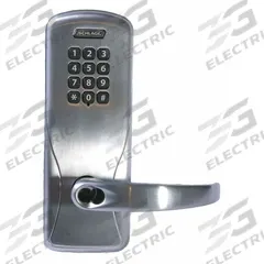 SCHLAGE ELECTRONICS Electronic Keyless Lock: Keypad, ADA Compliant, Chrome (MPN CO100CY70 KP SPA 626 BR). Key specifications — Product Type: Electronic Keyless Lock; Manufacturer Part Number: CO100CY70 KP SPA 626 BR; Access Method: Keypad; Key Override Options: Schlage 6 Pin Everest 29 S123 Keyway.