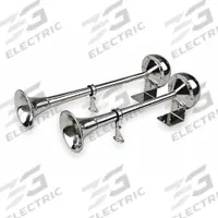 WOLO Electric Horn: 12V DC, High Tone/Low Tone, Electric, Silver, Bright Polished, Trumpet Horn (MPN 120). Key specifications — Type: Low Tone; Brand: WOLO; Compatible Vehicle Type: Trucks; Finish: Bright Polished; Includes: Stainless Steel Bolts; Color: Silver.