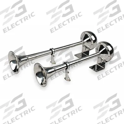 WOLO Electric Horn: 12V DC, High Tone/Low Tone, Electric, Silver, Bright Polished - Electric-Powered Horns