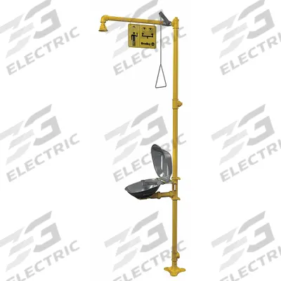 BRADLEY Shower with Eyewash: Floor Mnt, Covered, Stainless Steel Bowl - Floor-Mount Showers with Eyewash