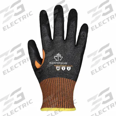 SUPERIOR GLOVE Knit Gloves: 2XL ( 11 ), ANSI Cut Level A9, Fingertips, Dipped, Crinkle Latex - Extreme-Duty Cut-Resistant Gloves with Latex Coating