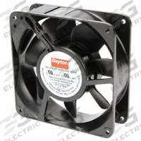 DAYTON Axial Fan: 124 cfm Airflow @ 0.000 in SP, 4 11/16 in Ht, 1 1/2 in Dp, Terminals, IP20 (MPN 2RTK6). Key specifications — Blade Material: Polybutylene; Brand: DAYTON.