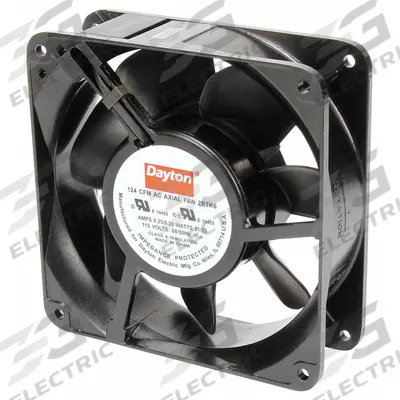 Dayton Axial Fan: 124 cfm Airflow @ 0.000 in SP, 4 11/16 in Ht, 1 1/2 in Dp, Terminals - Standard Square Axial Fans