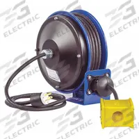 COXREELS Extension Cord Reel: Ratchet Lock, 30 ft Cord Lg, 12 AWG, SJO, 5-20R Cord Lg, 5-20P, Blue (MPN PC10-3012-B). Key specifications — Retractable Cord Ending NEMA Configuration: 5-20R; Feeder Cord Ending NEMA Configuration: 5-20P; Brand: COXREELS.