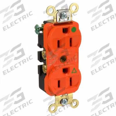 HUBBELL Receptacle: Hospital Grade Fed. Spec., Duplex, 5-15R, Orange, 125V AC, 15 A - General Purpose Receptacles