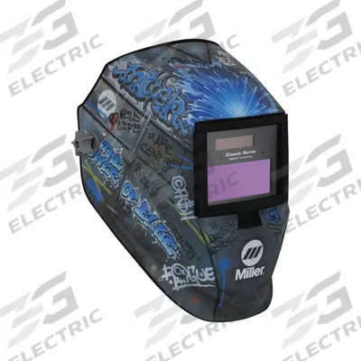 MILLER Welding Helmet: Auto-Darkening, 2 Arc Sensors, Black/Blue/Gray/Red/White/Yellow - Auto-Darkening Welding Helmets - Graphic